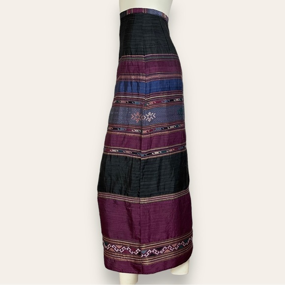 Striped Skirt Straight Midi Black Burgundy Blue Side Slit Women‎ Handmade - Picture 1 of 13